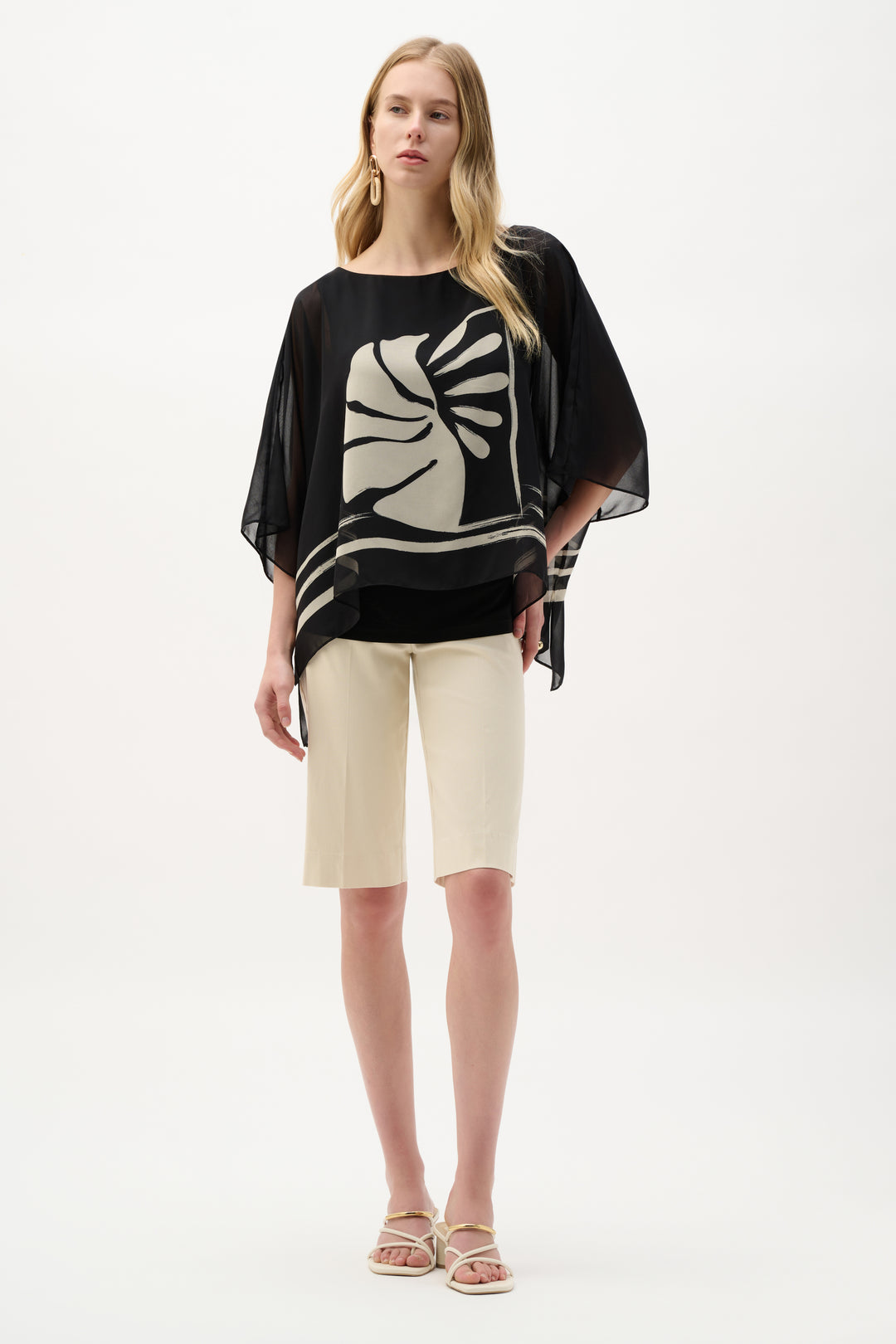 Sheer Woven Tropical Print And Silky Knit Poncho Top 262200