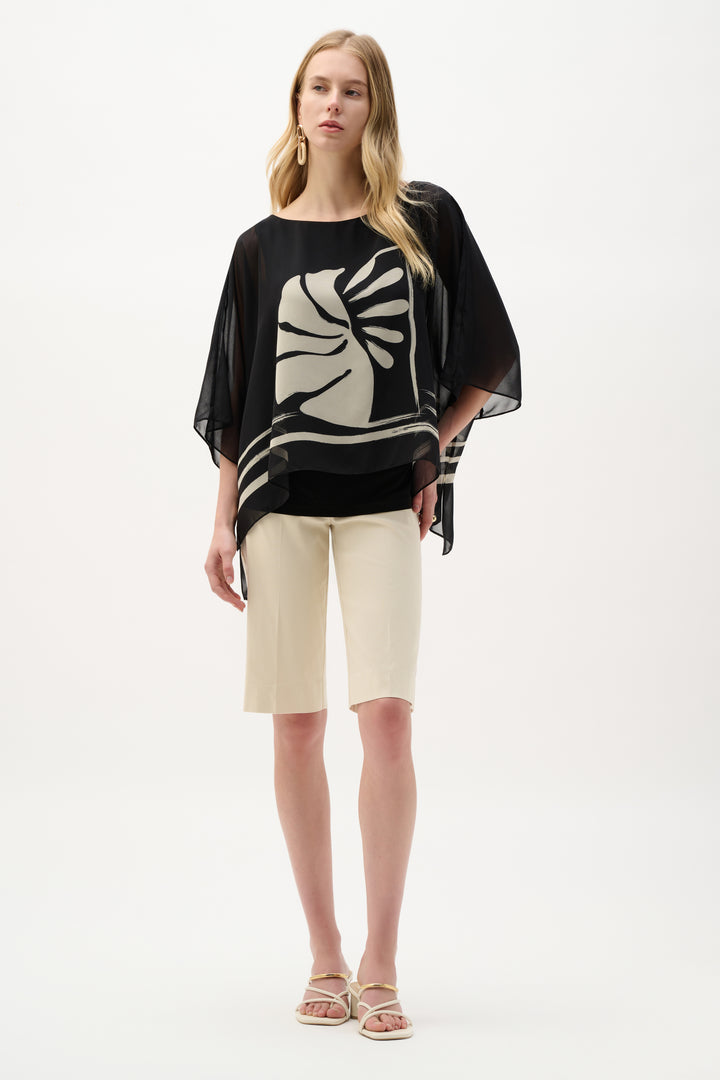 Sheer Woven Tropical Print And Silky Knit Poncho Top 262200