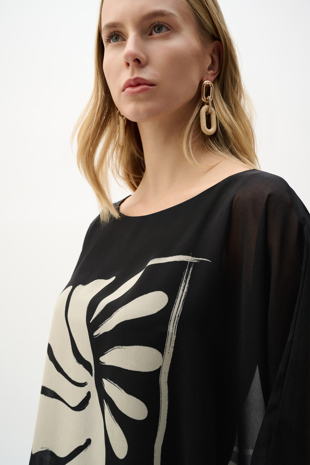 Sheer Woven Tropical Print And Silky Knit Poncho Top 262200