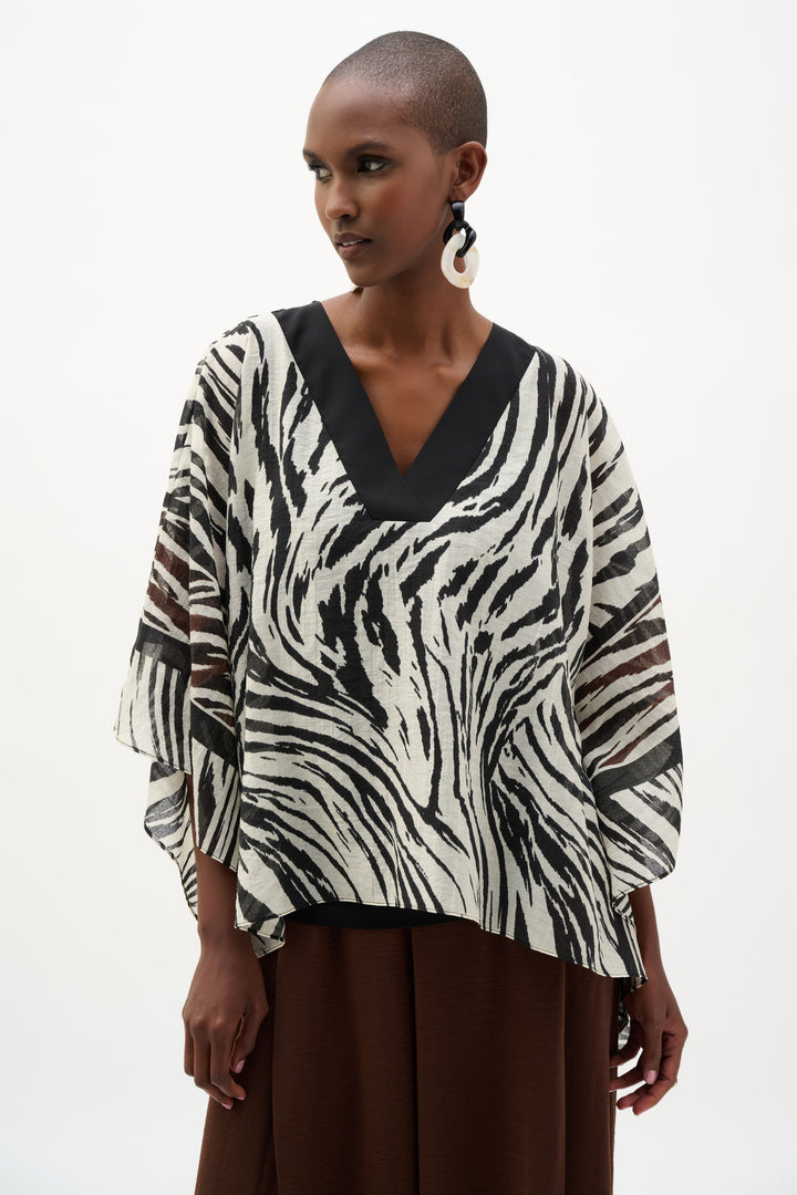 Sheer Woven Animal Print And Silky Knit Poncho Top 262203