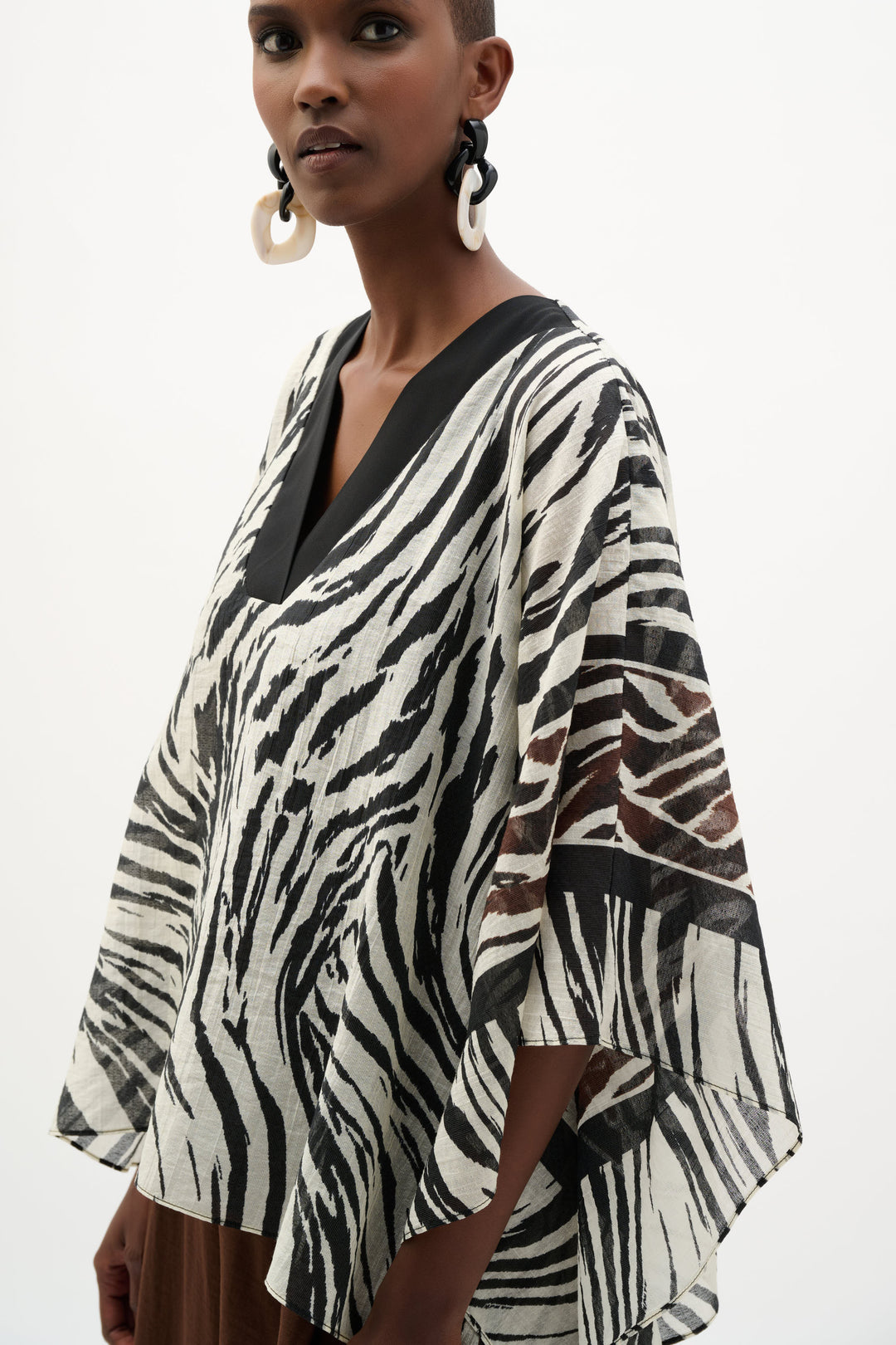 Sheer Woven Animal Print And Silky Knit Poncho Top 262203