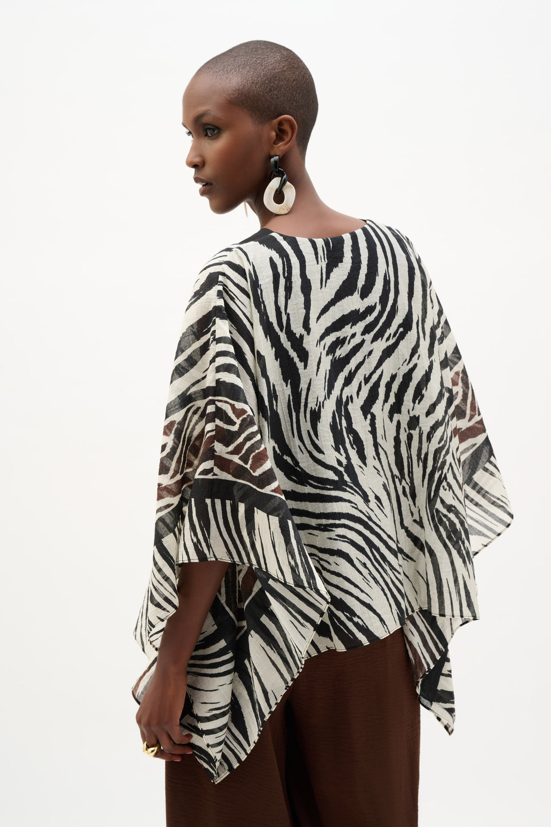Sheer Woven Animal Print And Silky Knit Poncho Top 262203