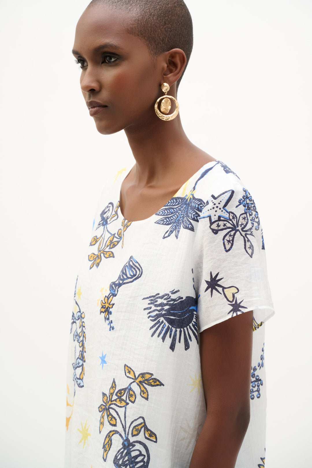 Sheer Woven Tropical Print Trapeze Tunic 262204