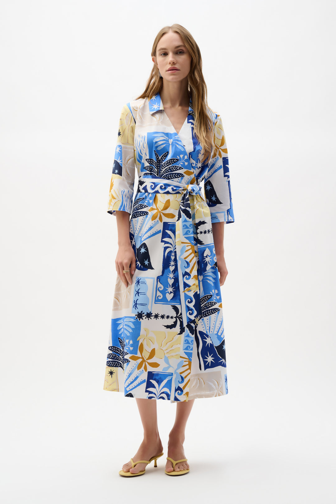Stretch Cotton Tropical Print A-Line Wrap Dress 262225