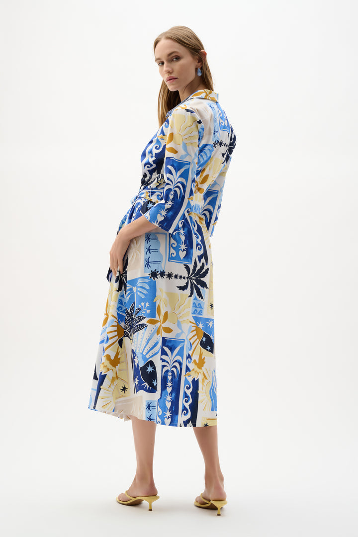 Stretch Cotton Tropical Print A-Line Wrap Dress 262225