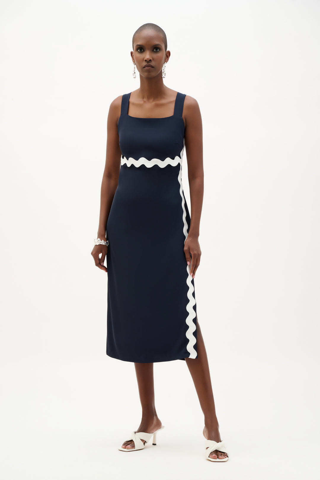 Woven Twill Straight Dress With Contras Trim 262230