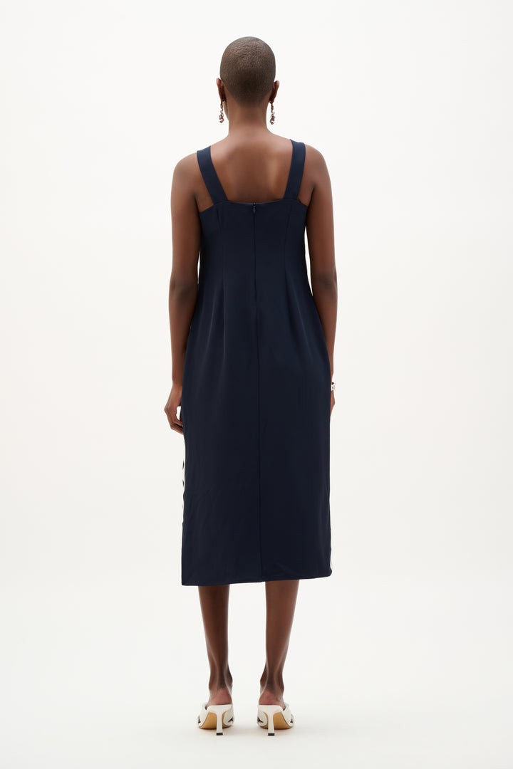 Woven Twill Straight Dress With Contras Trim 262230