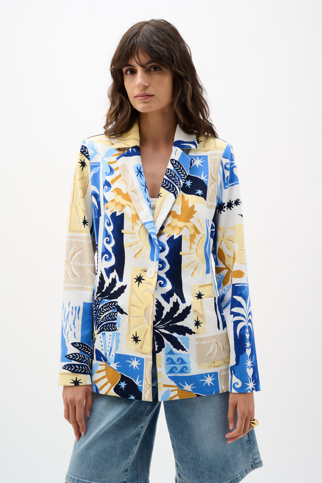 Silky Knit Tropical Print Fitted Blazer 262232