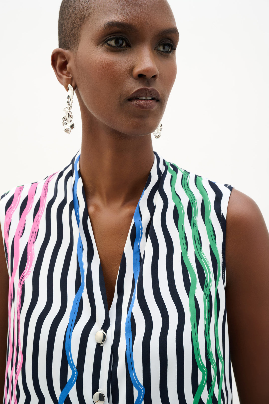 Recycled Woven Stripe Print Sleeveless Boxy Blouse 262241