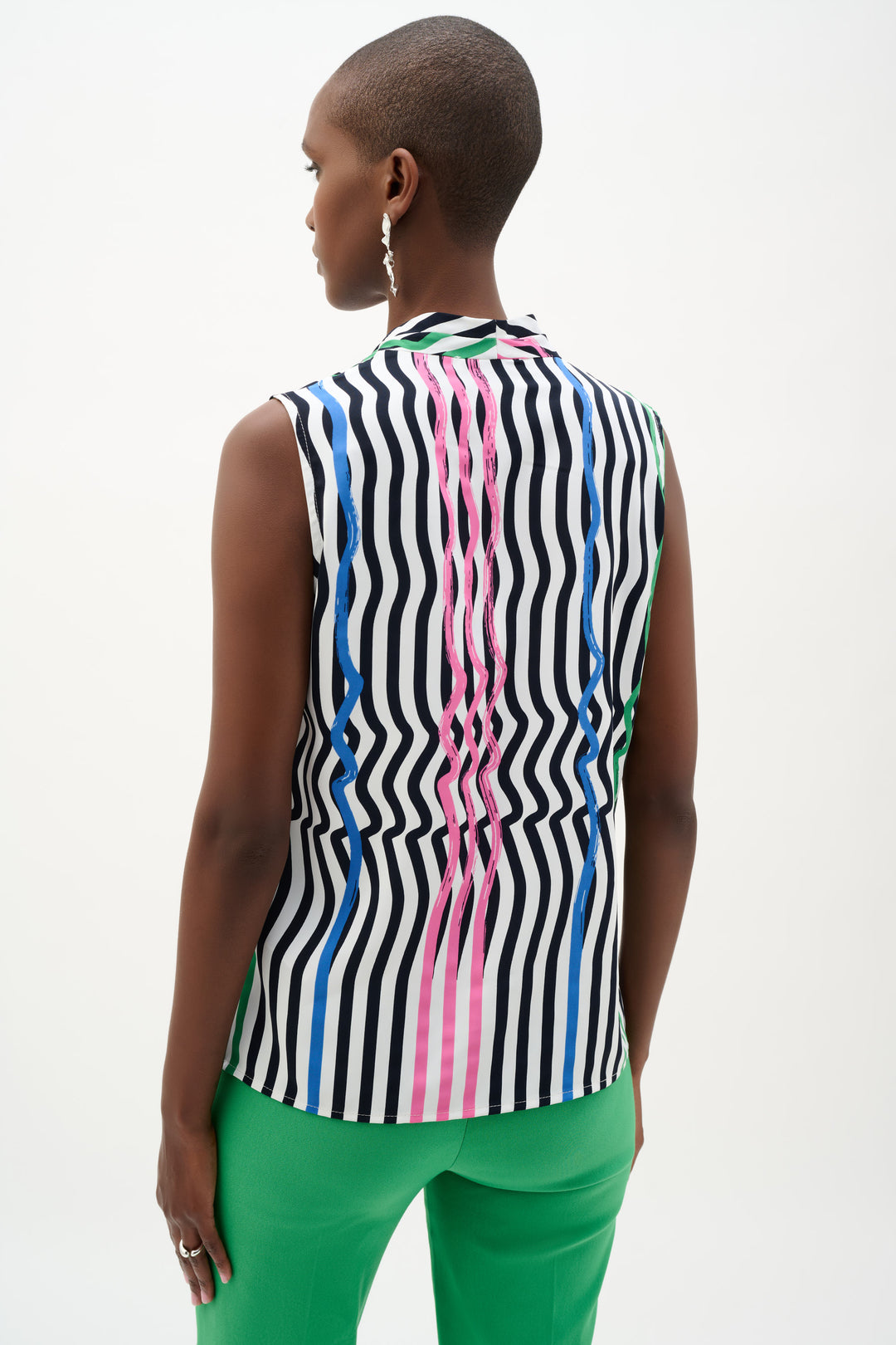 Recycled Woven Stripe Print Sleeveless Boxy Blouse 262241