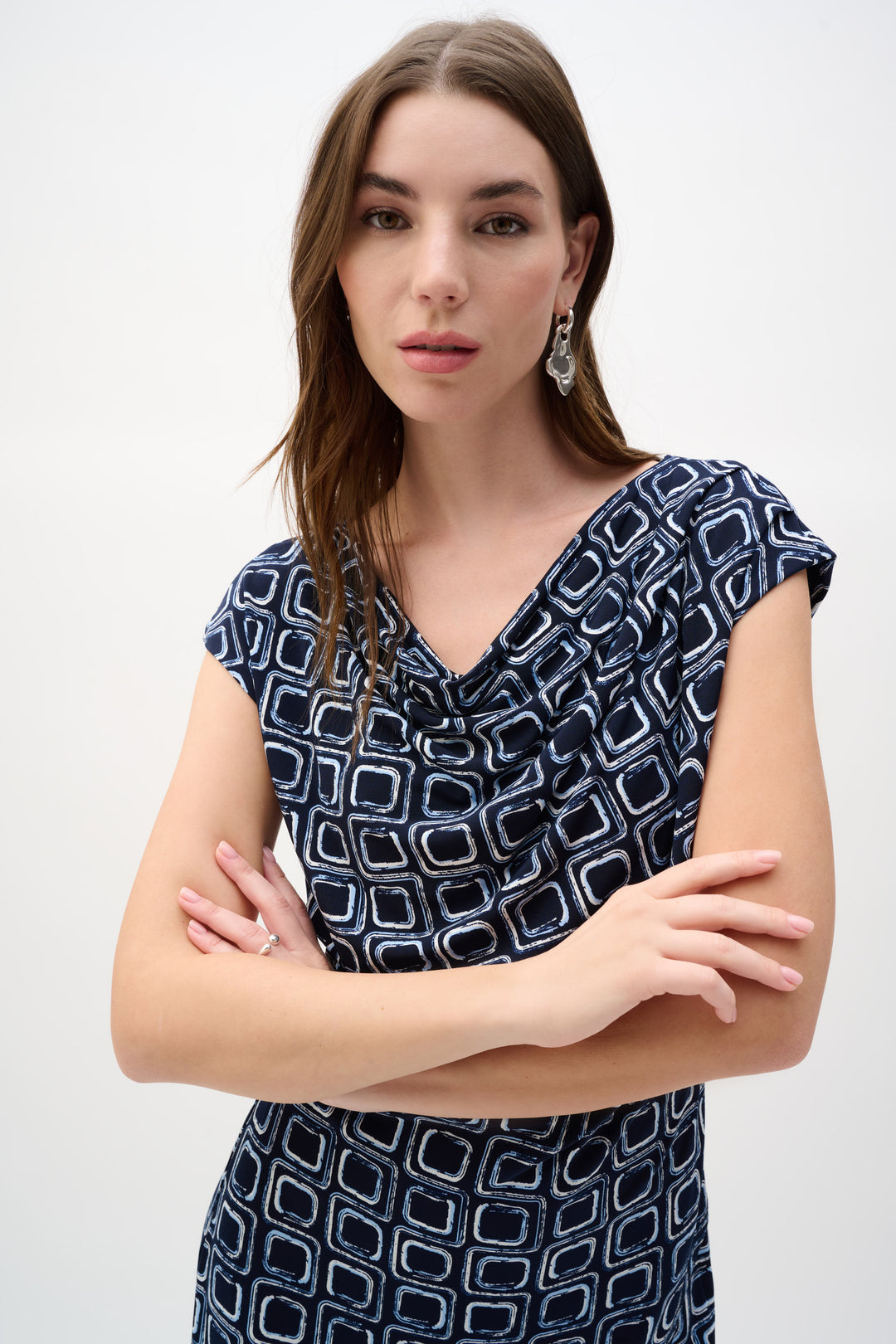 Silky Knit Geometric Print Sheath Wrap Dress 262246