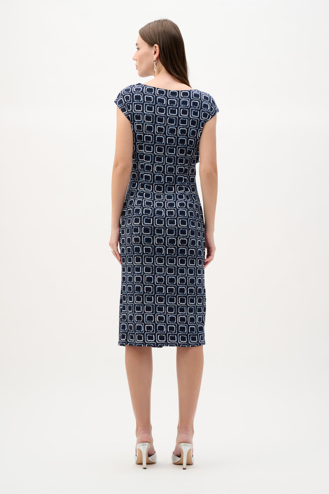 Silky Knit Geometric Print Sheath Wrap Dress 262246