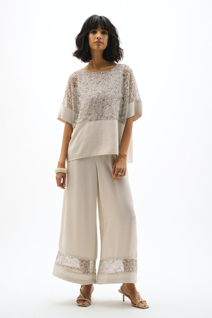 Sequined Mesh and Gauze Boxy Top 262256