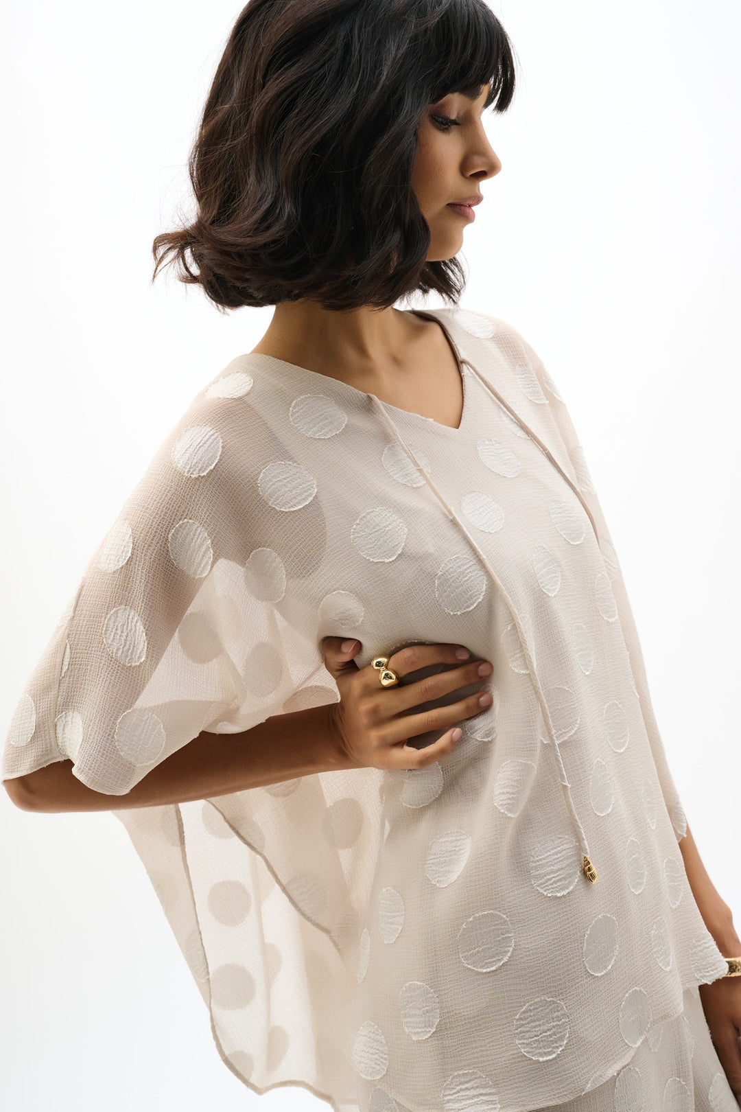 Chiffon Jacquard Dot Print Poncho Top 262258