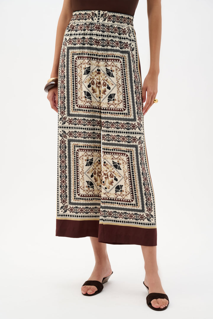 Scarf Print Wide-Leg Pull-On Pants 262261