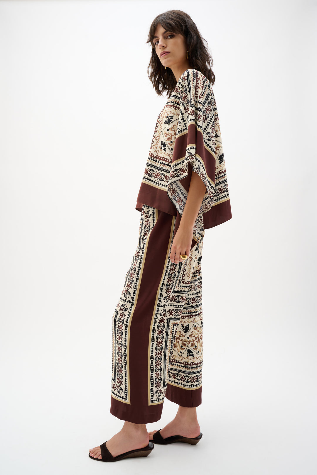 Scarf Print Wide-Leg Pull-On Pants 262261