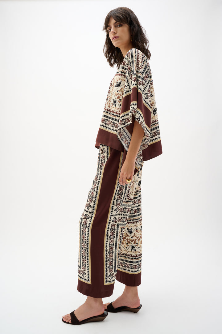 Scarf Print Wide-Leg Pull-On Pants 262261