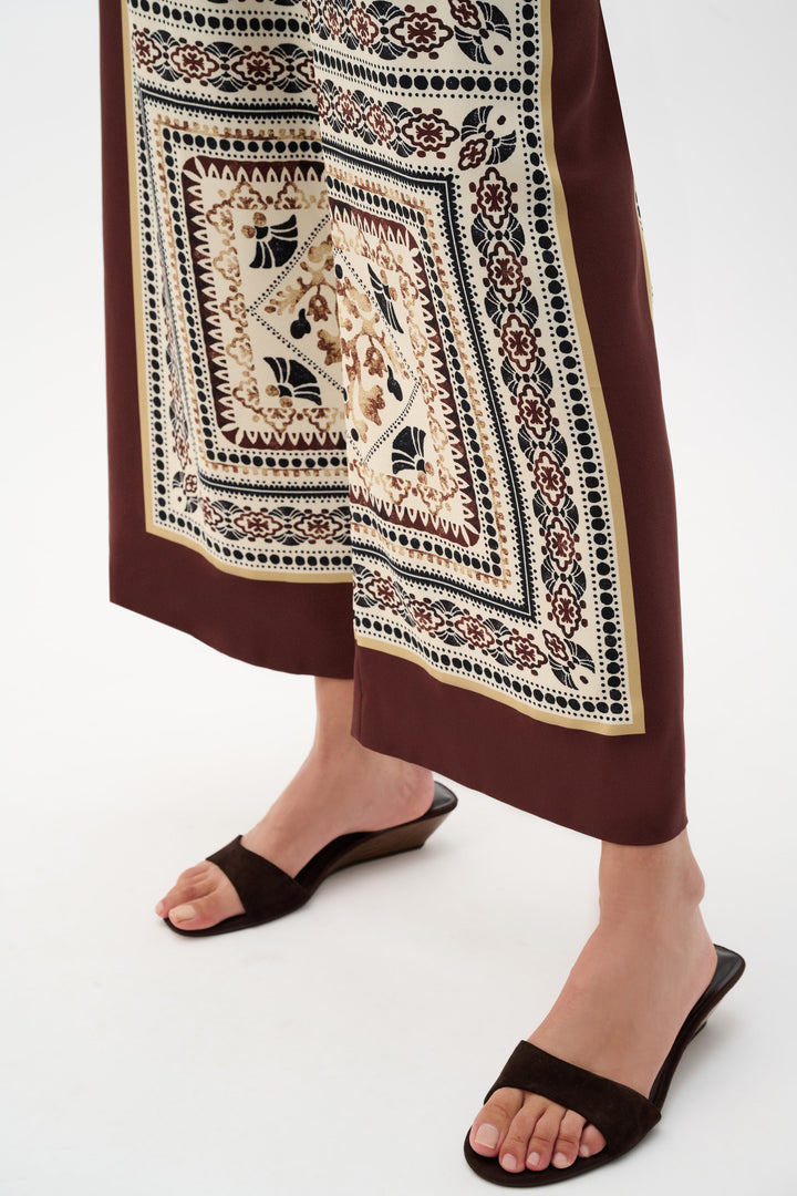 Scarf Print Wide-Leg Pull-On Pants 262261