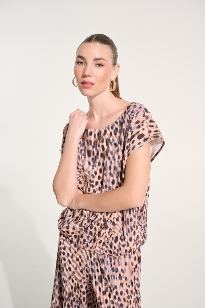 Pleated Scuba Crepe Animal Print Cocoon Top 262602