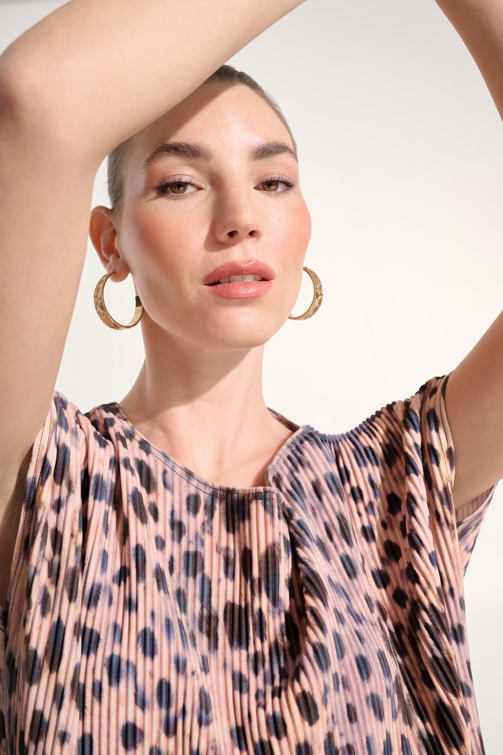 Pleated Scuba Crepe Animal Print Cocoon Top 262602