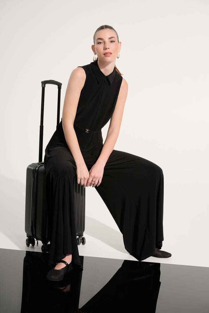 Silky Knit Wide Leg Jumpsuit With Zipped Neckline 262617