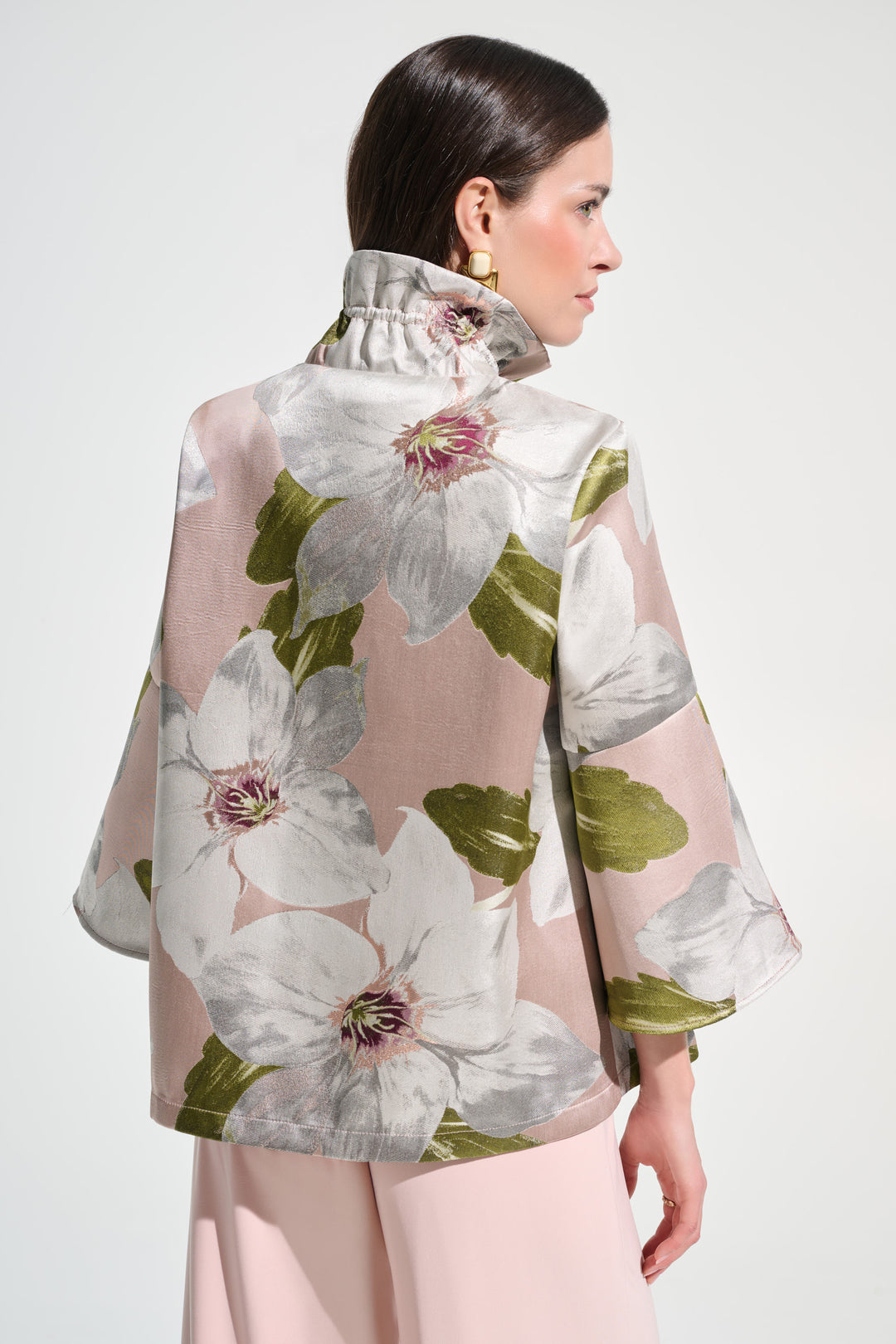 Floral Jacquard Trapeze Jacket With Bell Sleeves 262702