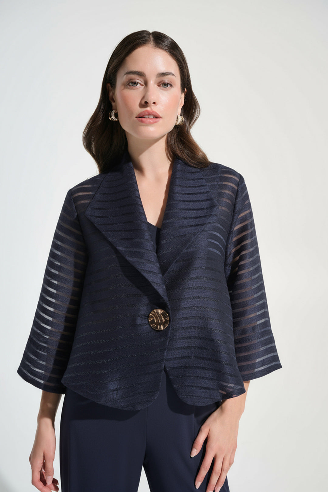 Novelty Shadow Stripe Swing Jacket With Lapel 262707
