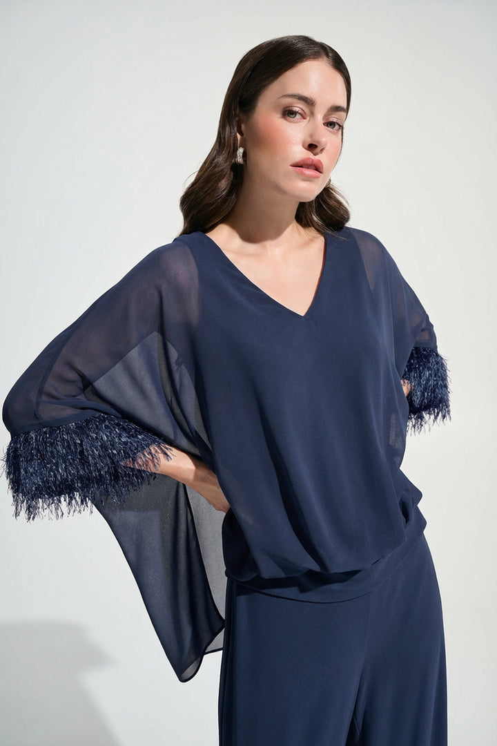 Chiffon Knit Poncho Top With Novelty Trim 262711