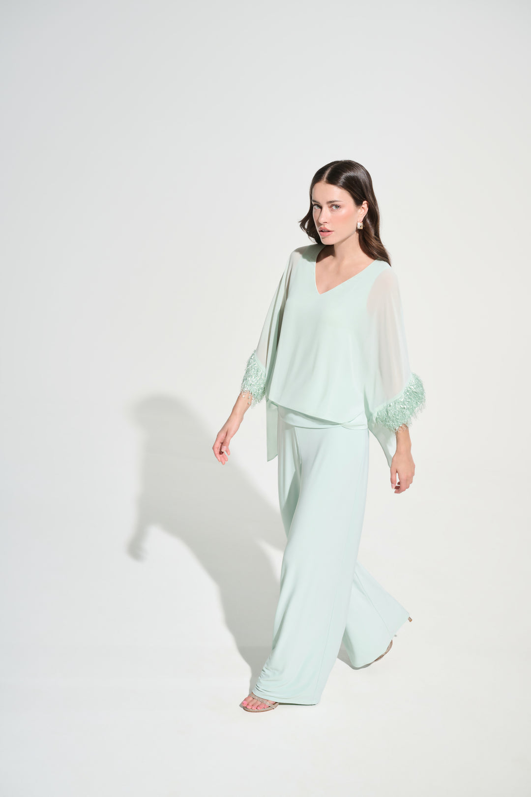 Chiffon Knit Poncho Top With Novelty Trim 262711