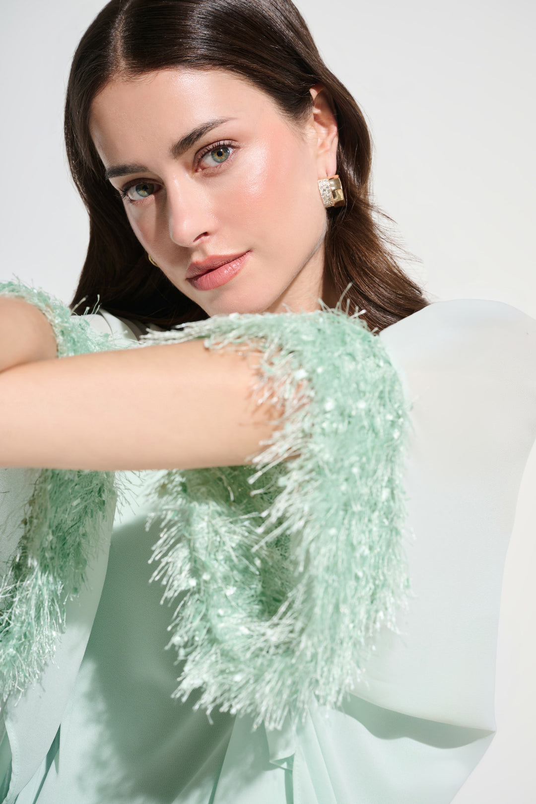 Chiffon Knit Poncho Top With Novelty Trim 262711