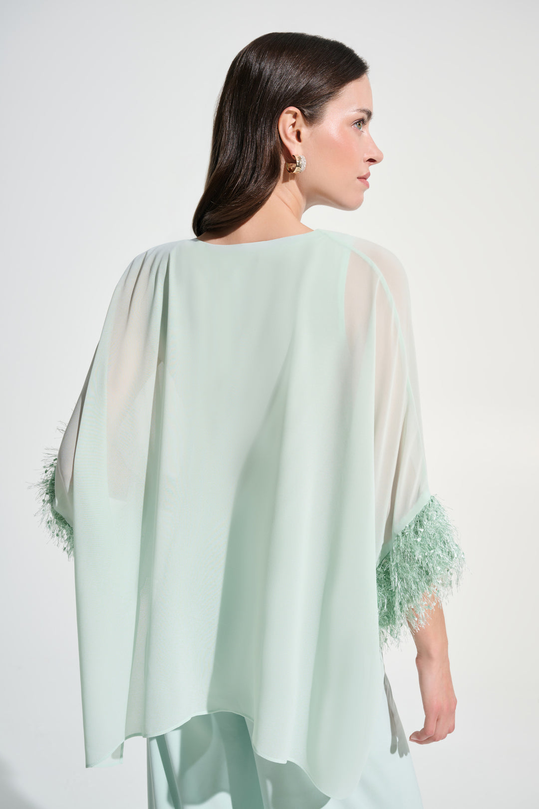 Chiffon Knit Poncho Top With Novelty Trim 262711