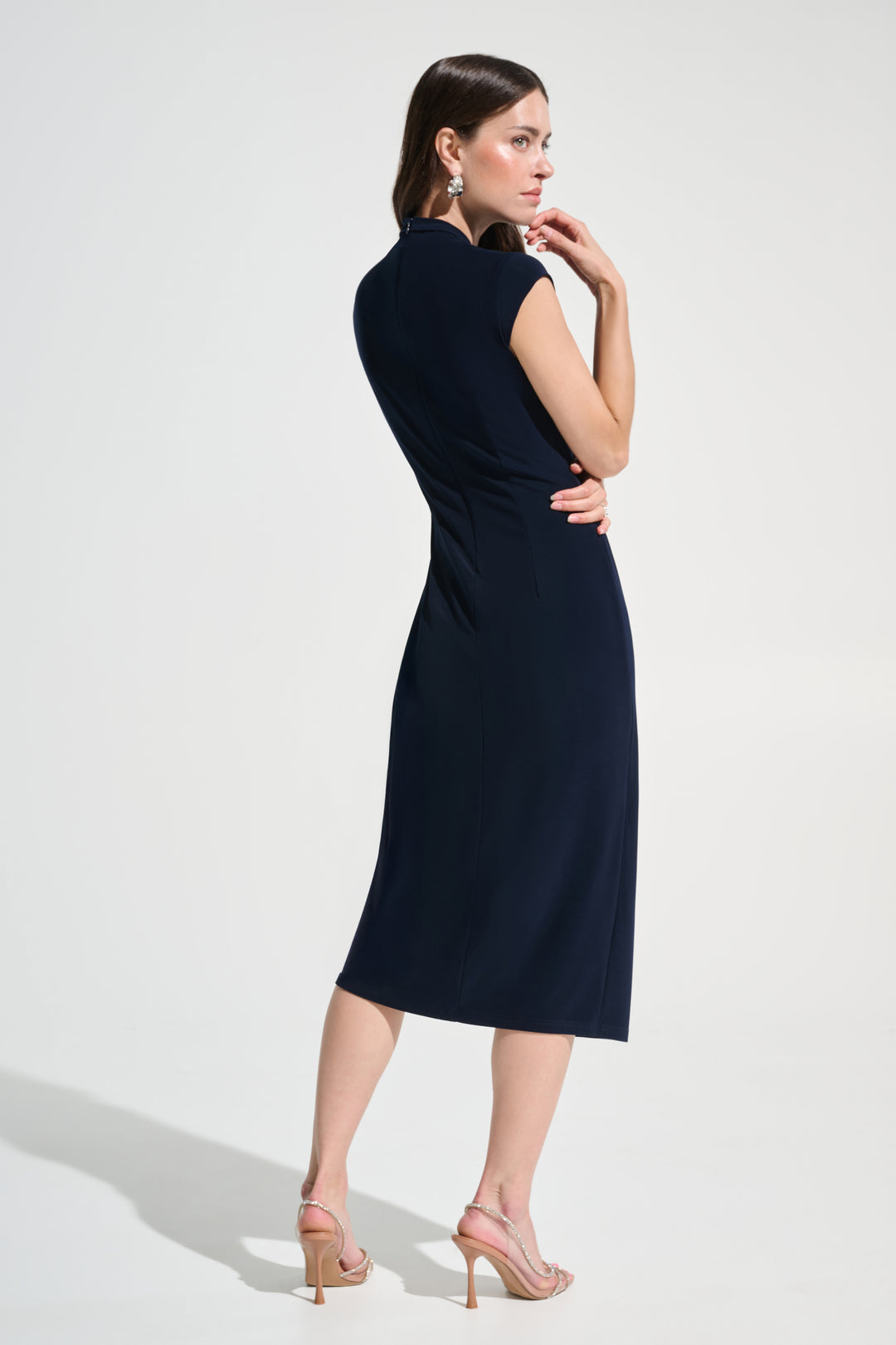 Silky Knit Wrap Sheath Dress With Rhinestone Detail 262715