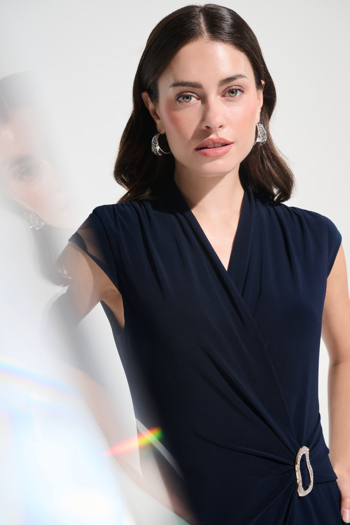 Silky Knit Wrap Sheath Dress With Rhinestone Detail 262715