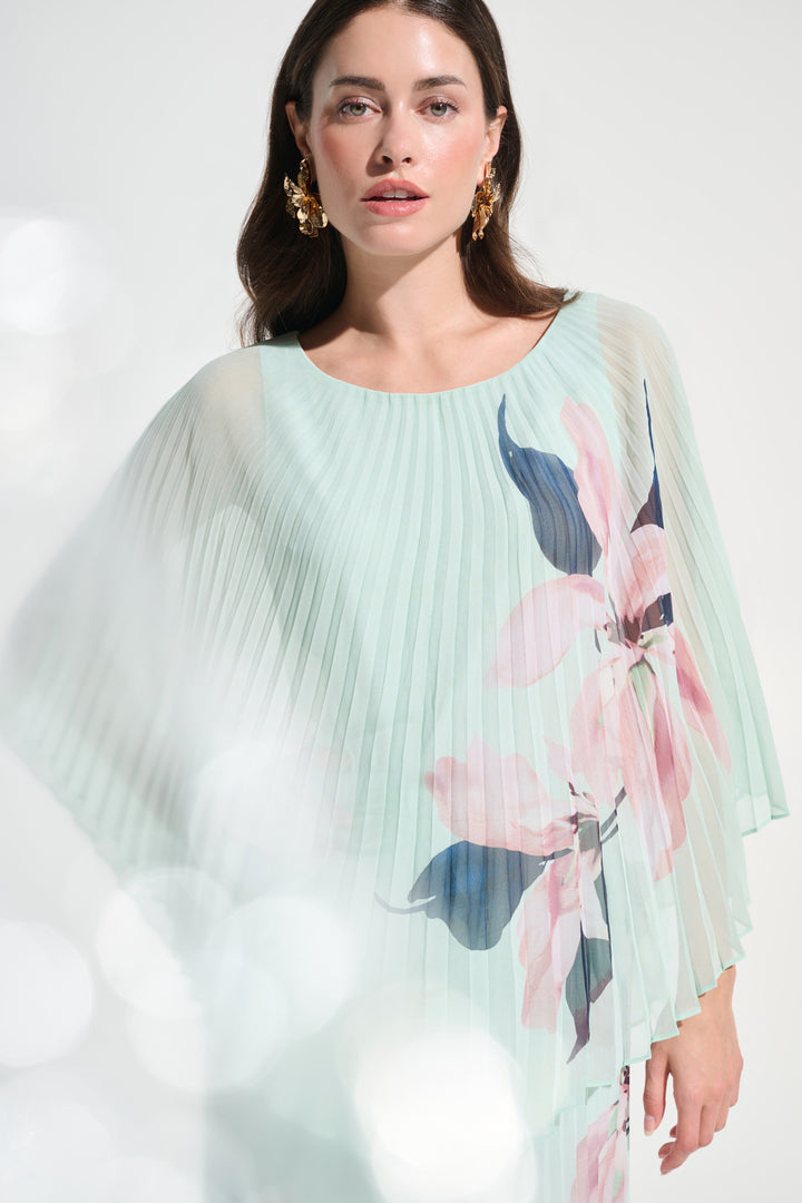 Chiffon Floral Print Pleated Poncho Top 262724