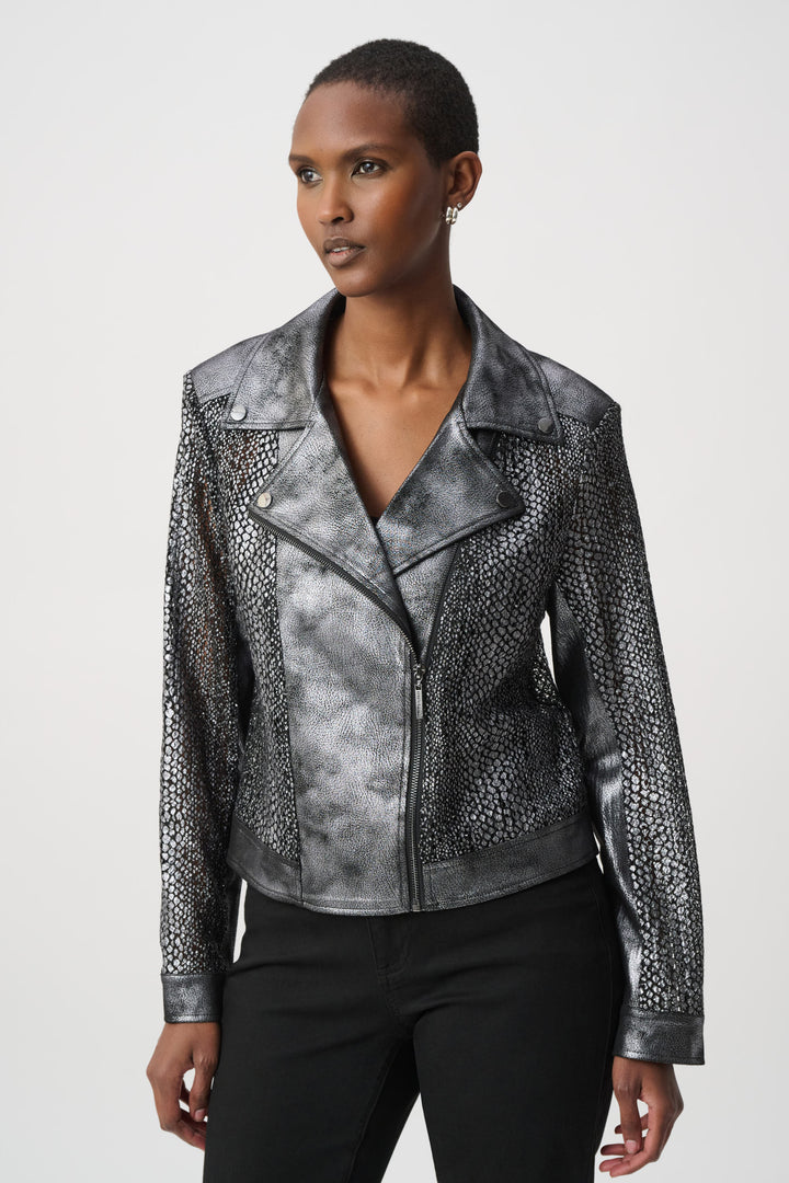 Foiled Faux Suede Moto Jacket 262902W26