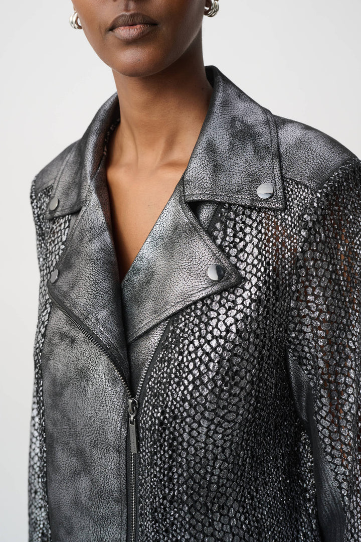 Foiled Faux Suede Moto Jacket 262902W26