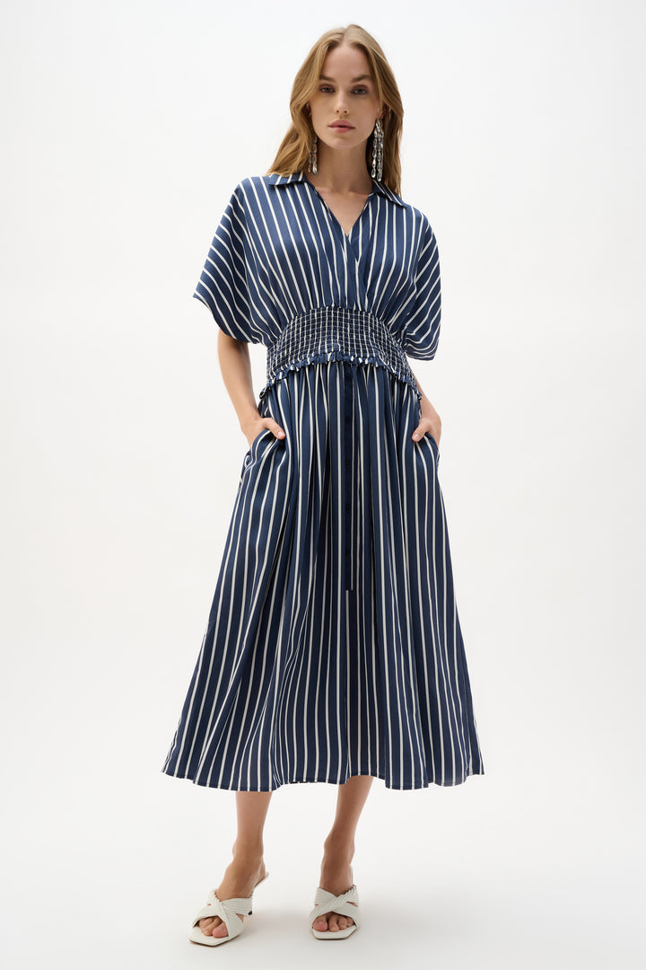 Flowy Poplin Stripe Print Fit And Flare Dress 262912