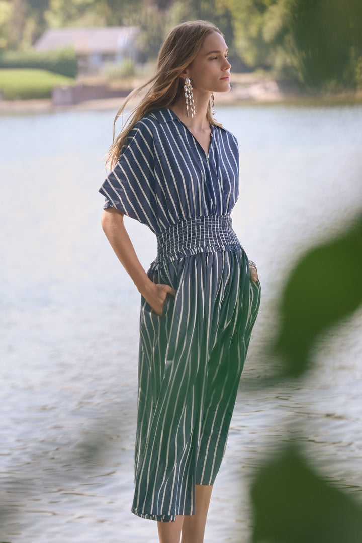 Flowy Poplin Stripe Print Fit And Flare Dress 262912