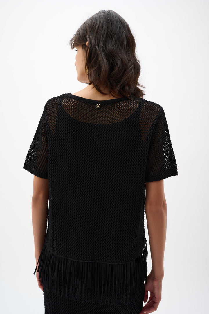 Viscose Sweater Knit Top With Fringe Trim 262928
