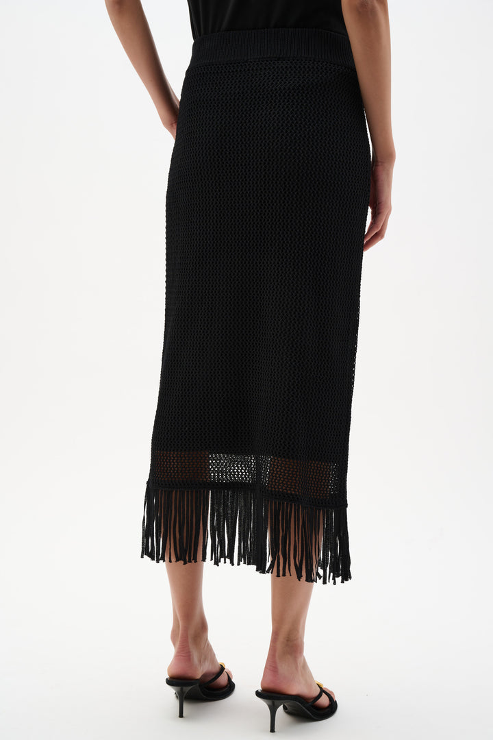 Viscose Sweater Knit Pull-On Skirt With Fringe Trim 262929