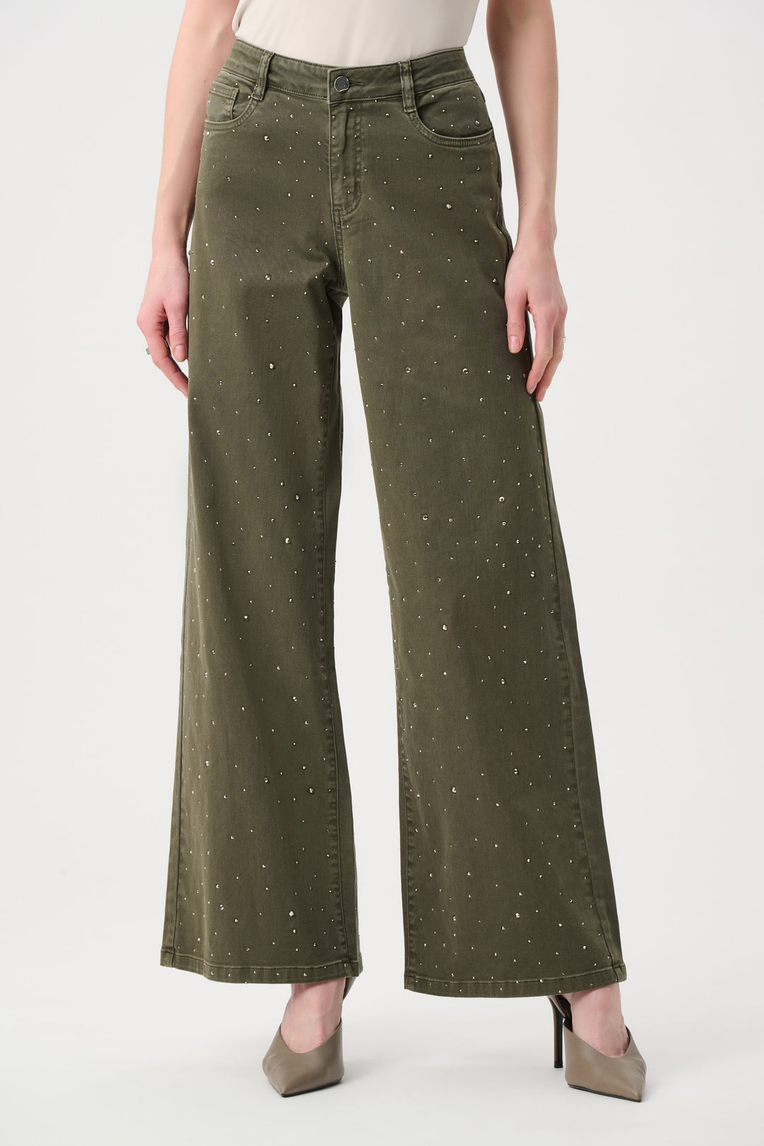 Featherweave Denim Wide Leg Jeans With Rhinestones Style 262940F26