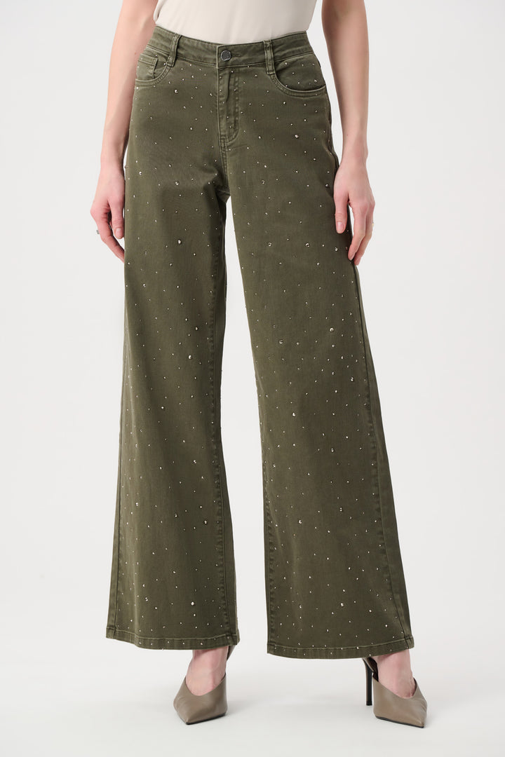 Featherweave Denim Wide Leg Jeans With Rhinestones Style 262940F26