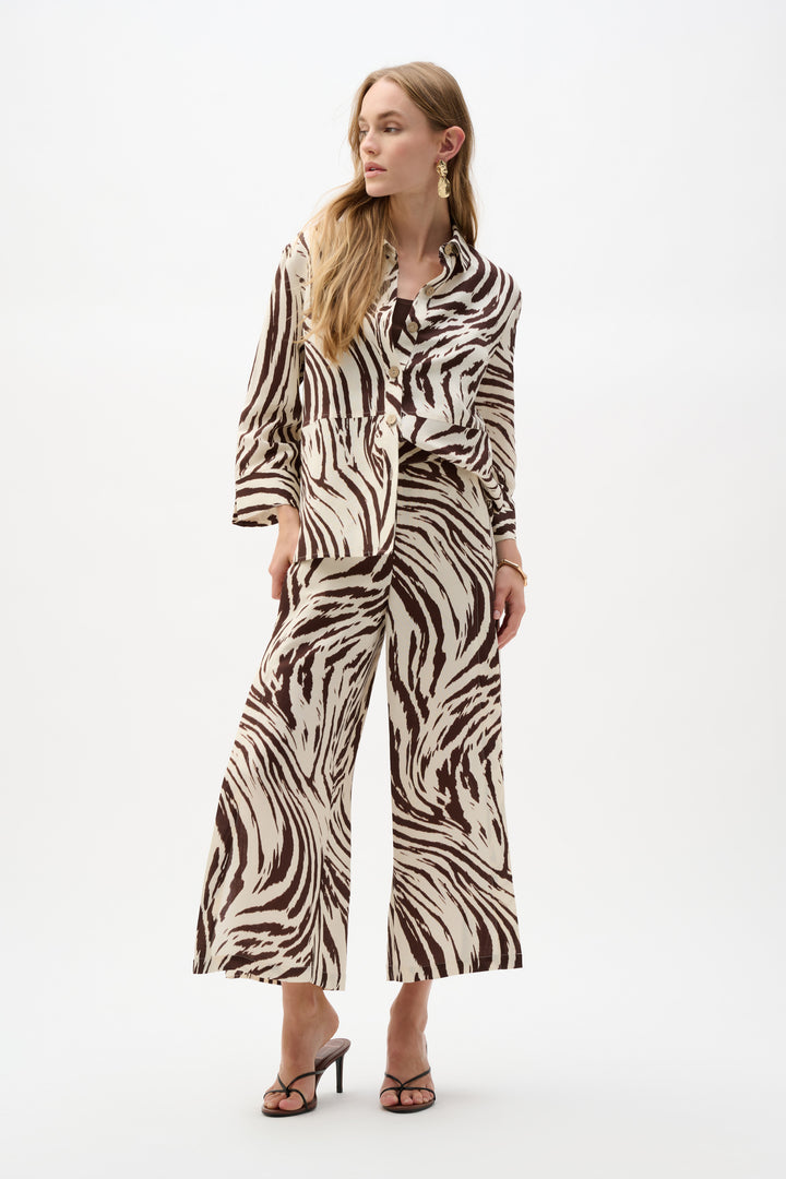 Linen Blend Animal Print A-Line Blouse 262943