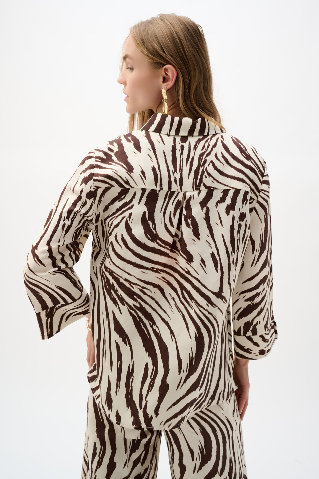 Linen Blend Animal Print A-Line Blouse 262943