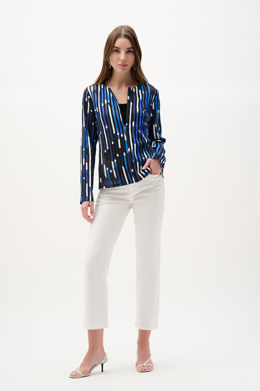 Mesh And Satin Geometric Print Fitted Jacket 262953