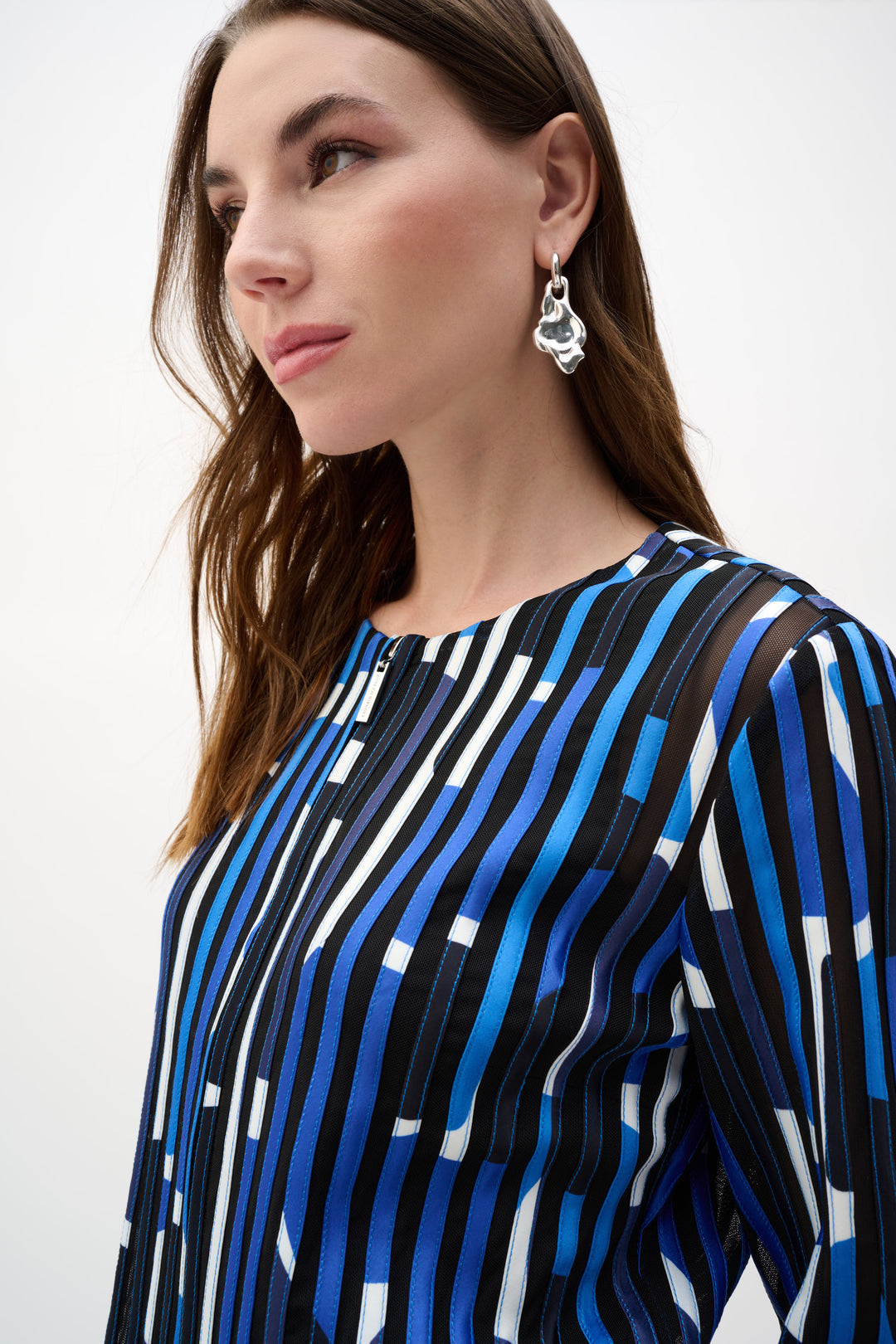 Mesh And Satin Geometric Print Fitted Jacket 262953