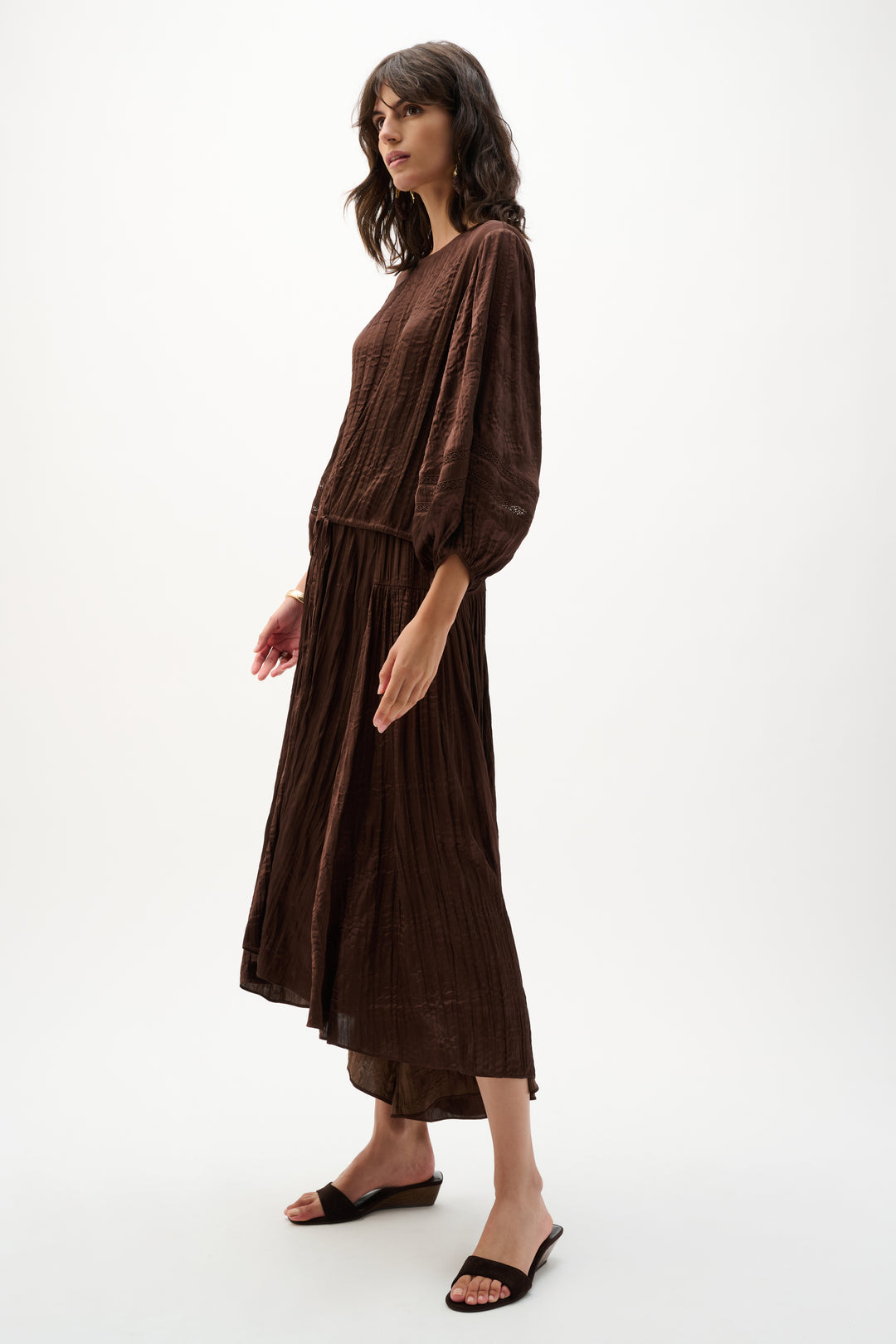 Pleated Satin Flare Skirt With Pleats 262960