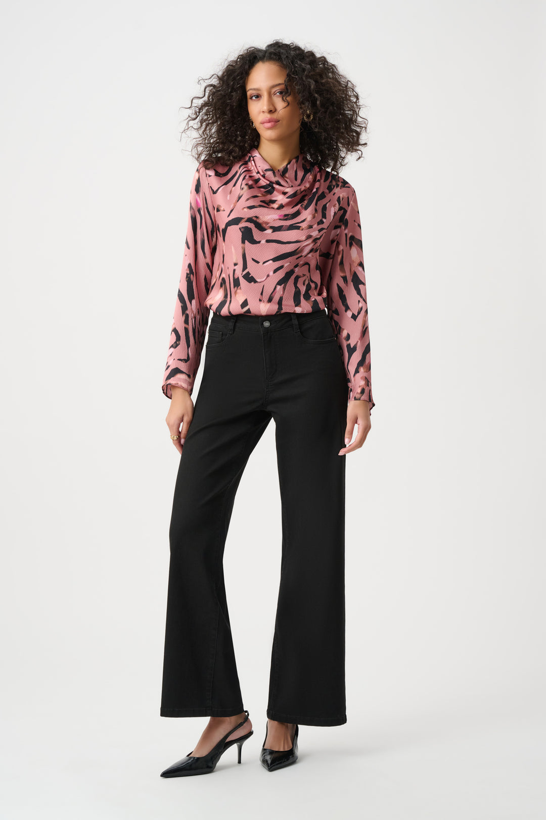Textured Satin Animal-Print Cowl Top Style 263003