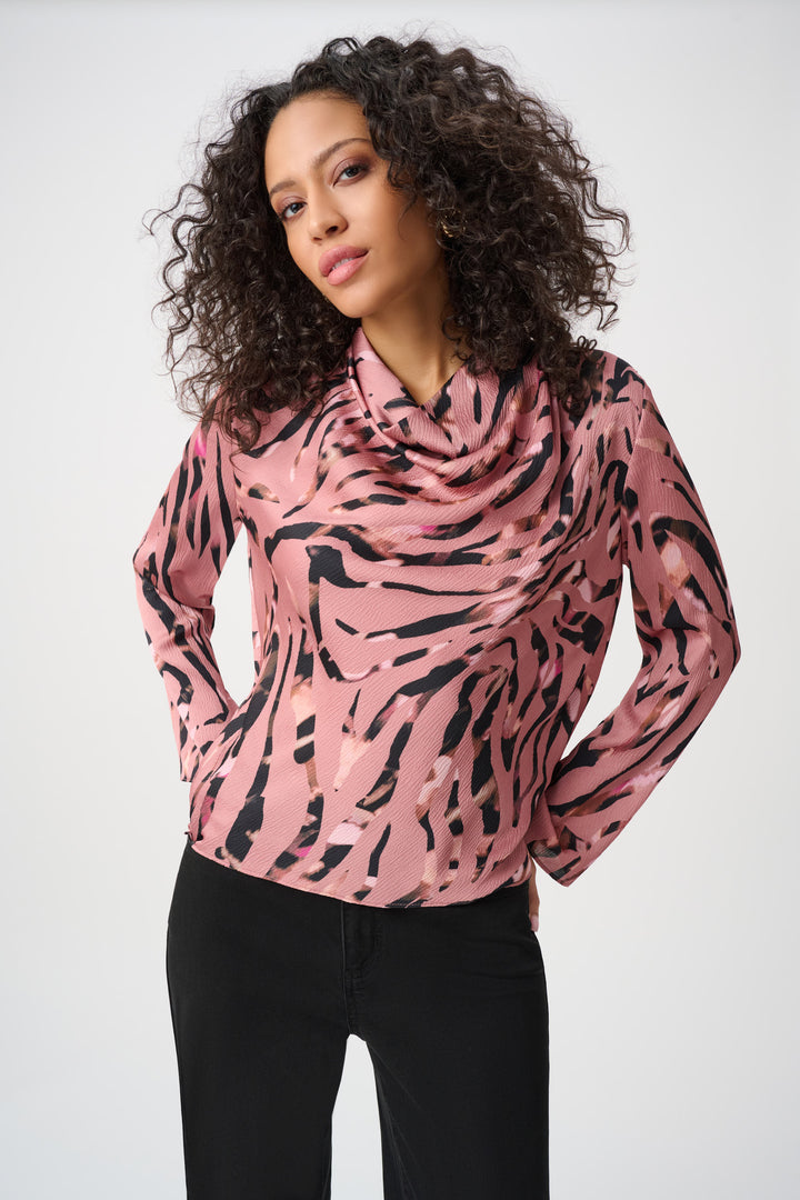 Textured Satin Animal-Print Cowl Top Style 263003
