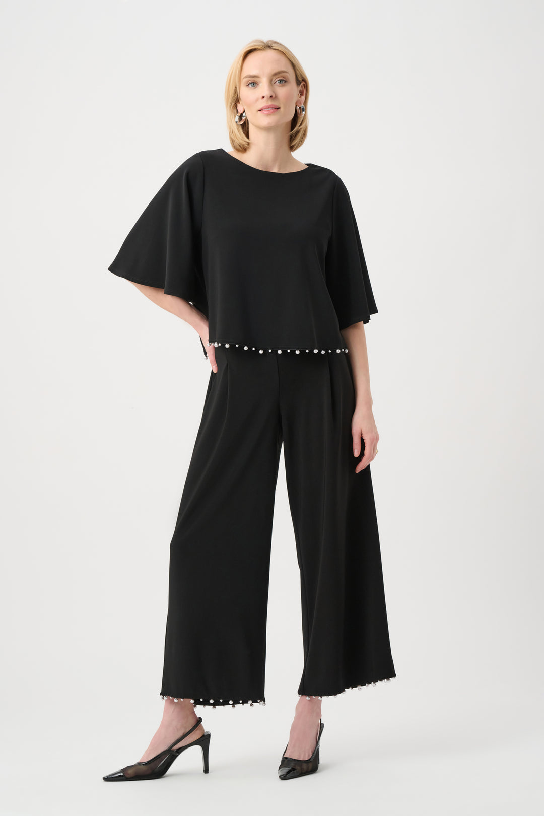 Silky Knit Pearl-Trim Culotte Pants Style 263007